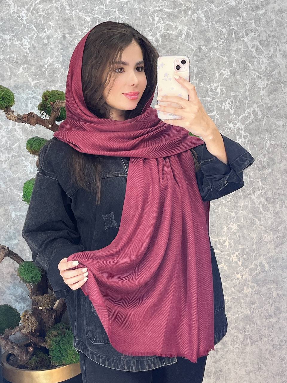 شال موهر زنانه زرشکی _ کیفیت عالی